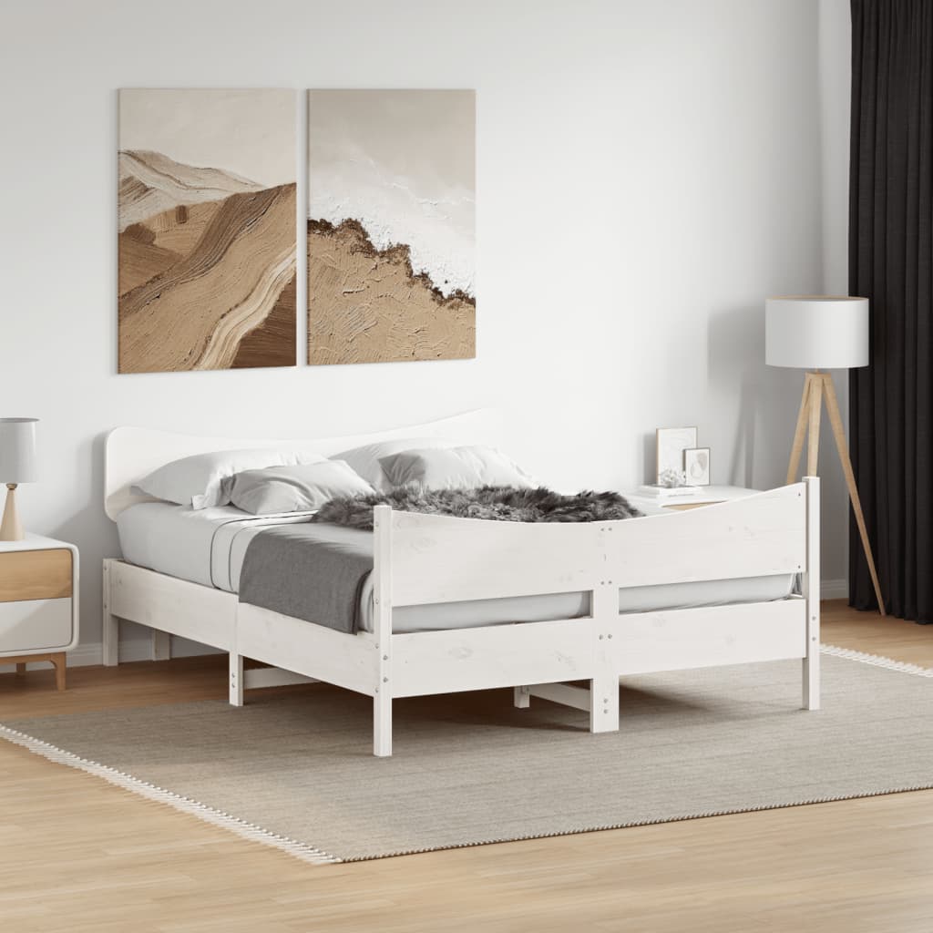 Bed Frame without Mattress White 135x190 cm Double Solid Wood Pine