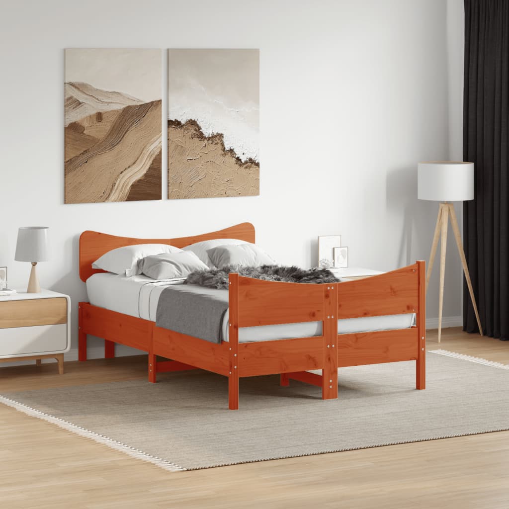 Bed Frame without Mattress Wax Brown 120x190 cm Small Double Solid Wood Pine
