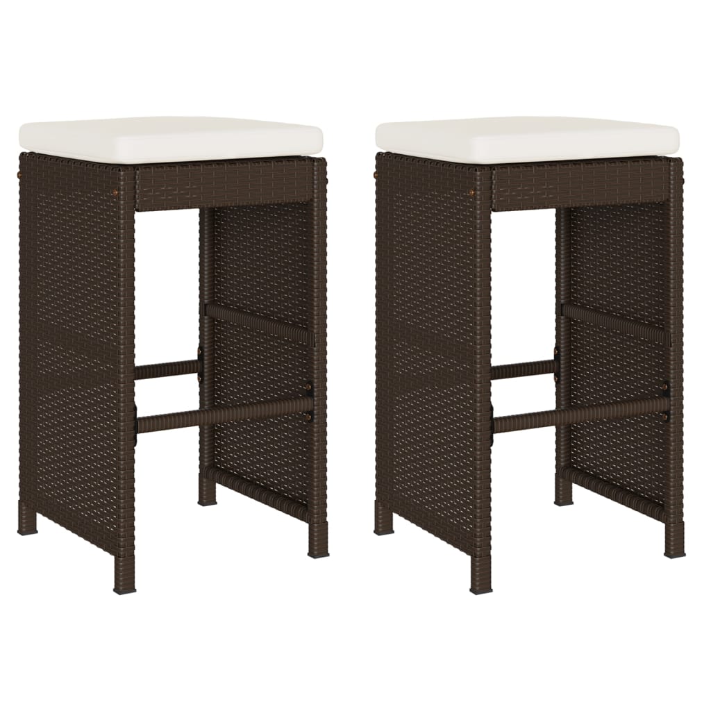 Garden Bar Stools with Cushions 2 pcs Brown Poly Rattan