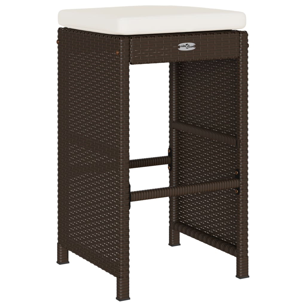 Garden Bar Stools with Cushions 4 pcs Brown Poly Rattan