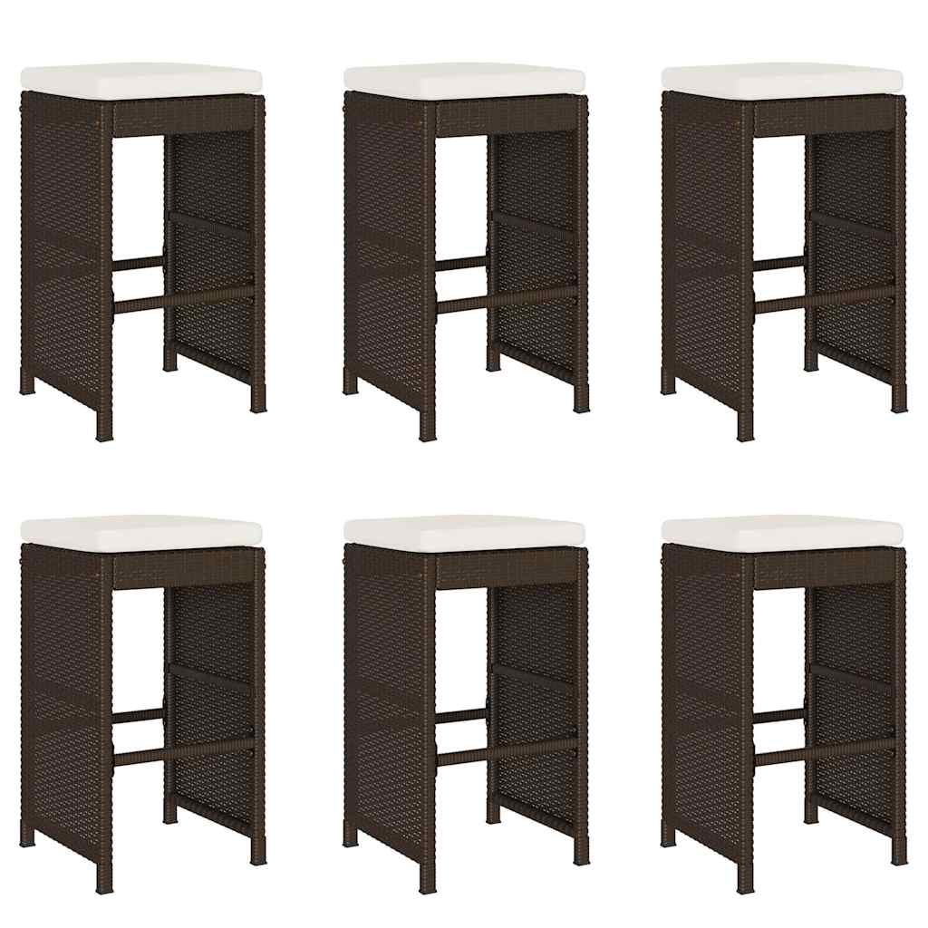Garden Bar Stools with Cushions 6 pcs Brown Poly Rattan