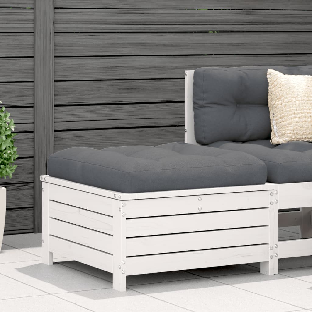 Garden Footstool with Cushion White Solid Wood Pine
