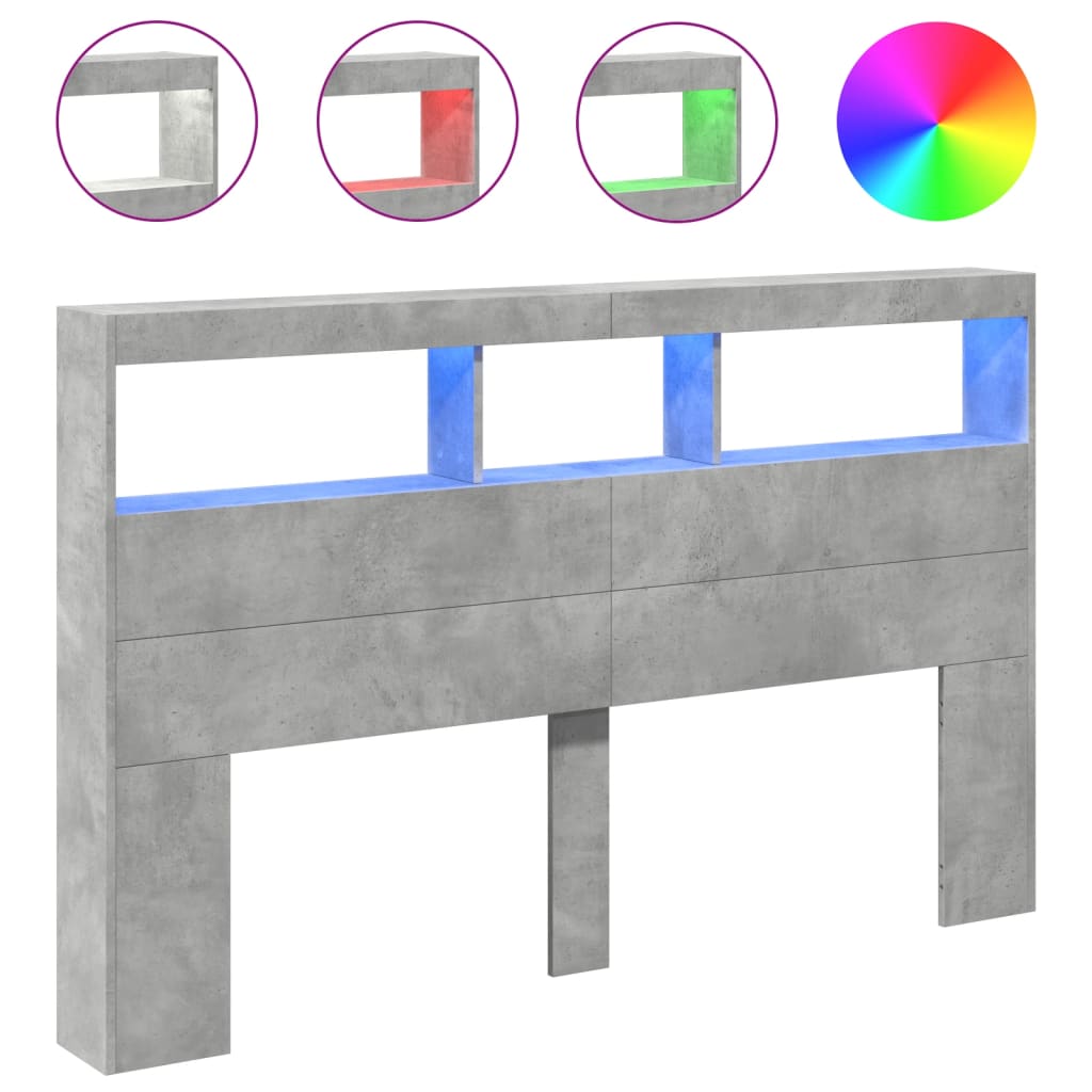 Headboard Cabinet with LED Concrete Grey 160x17x102 cm