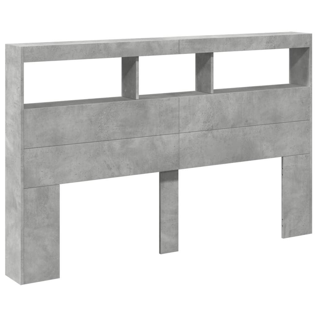 Headboard Cabinet with LED Concrete Grey 160x17x102 cm
