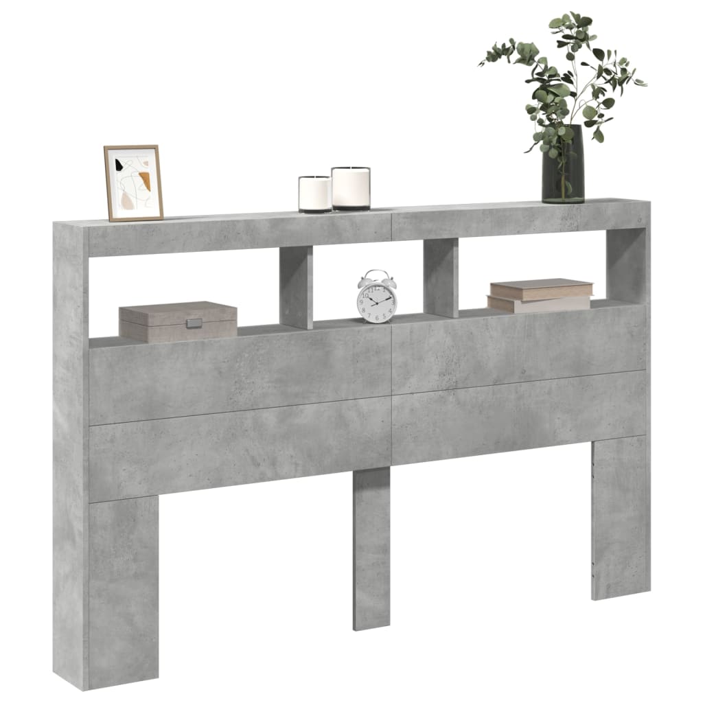 Headboard Cabinet with LED Concrete Grey 160x17x102 cm