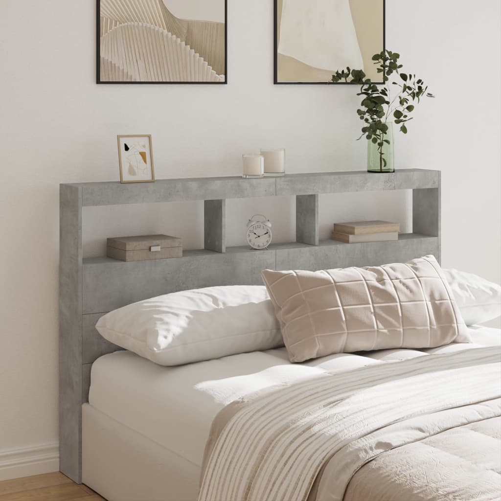 Headboard Cabinet with LED Concrete Grey 160x17x102 cm