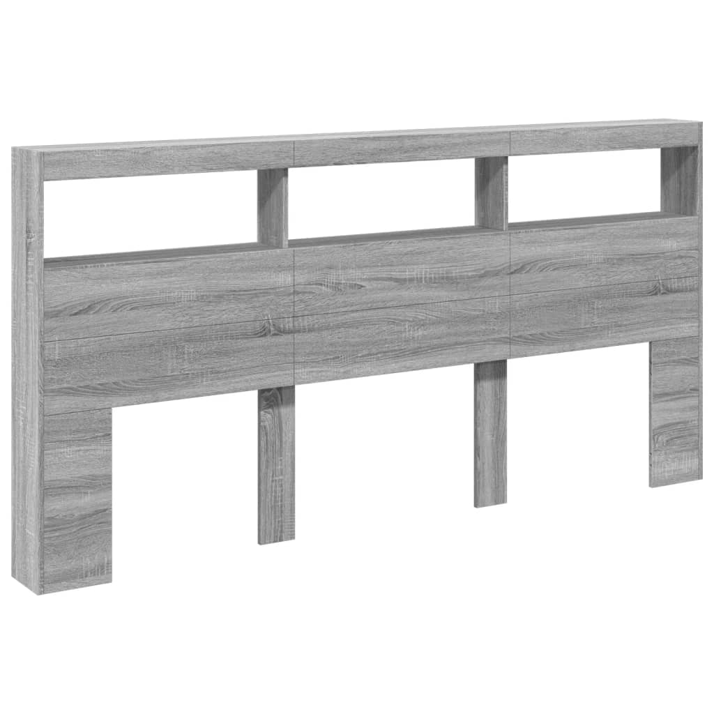 Headboard Cabinet with LED Grey Sonoma 200x17x102 cm