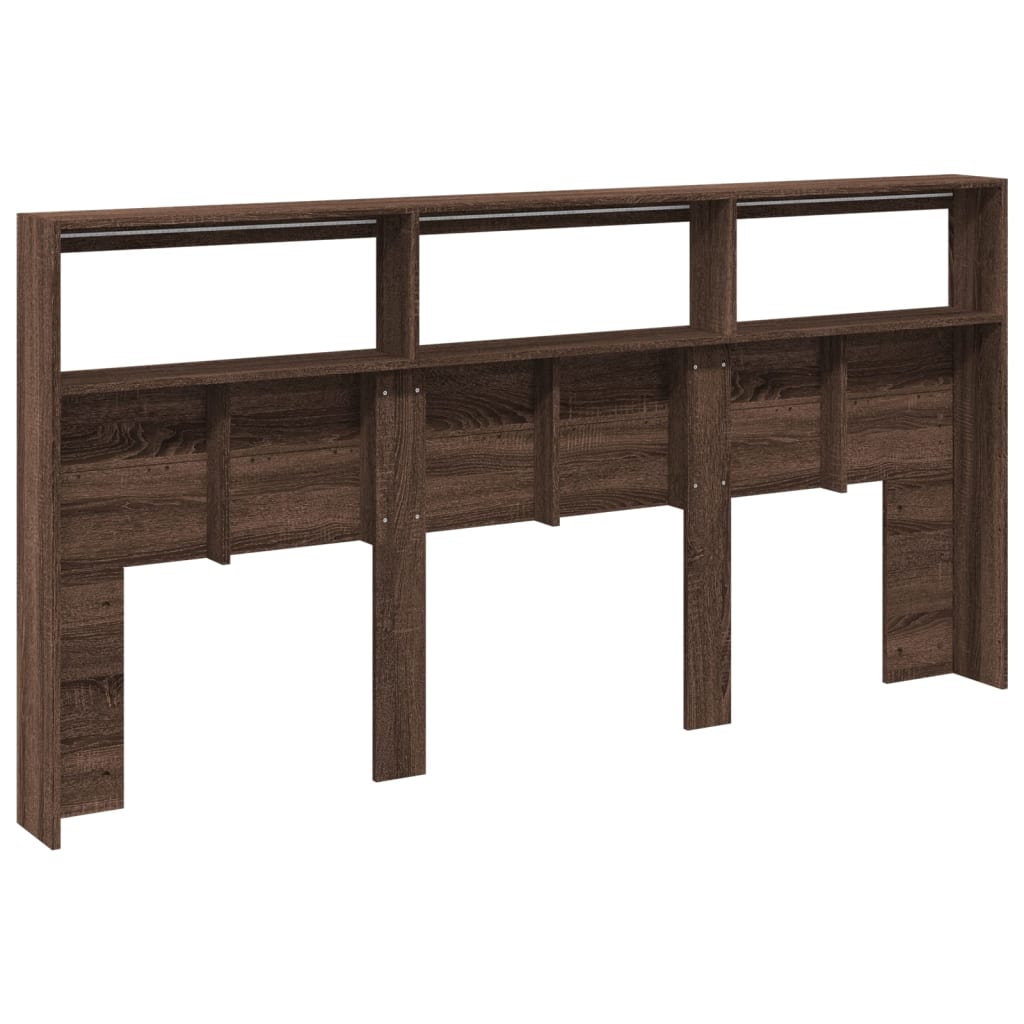 Headboard Cabinet with LED Brown Oak 200x17x102 cm