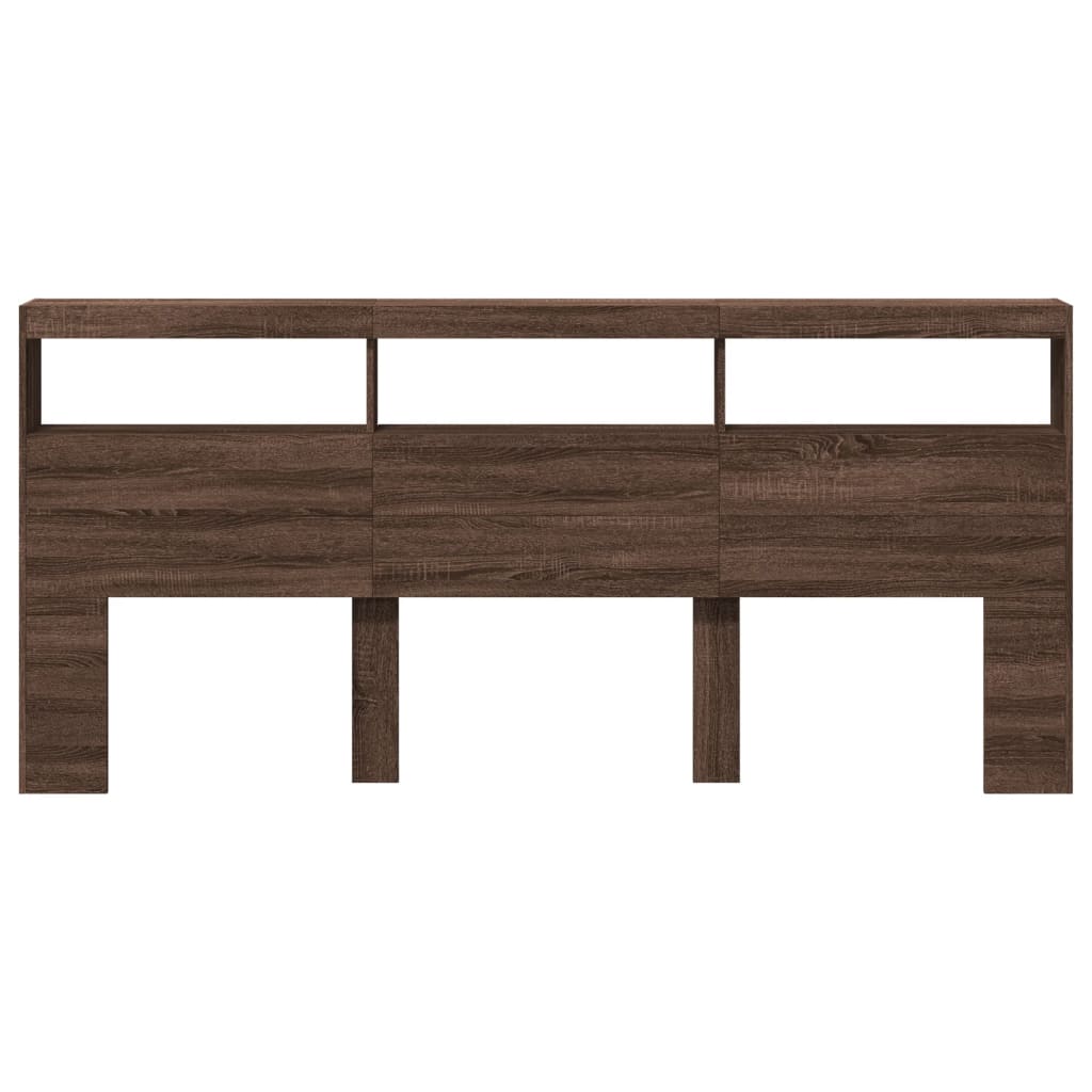 Headboard Cabinet with LED Brown Oak 220x17x102 cm