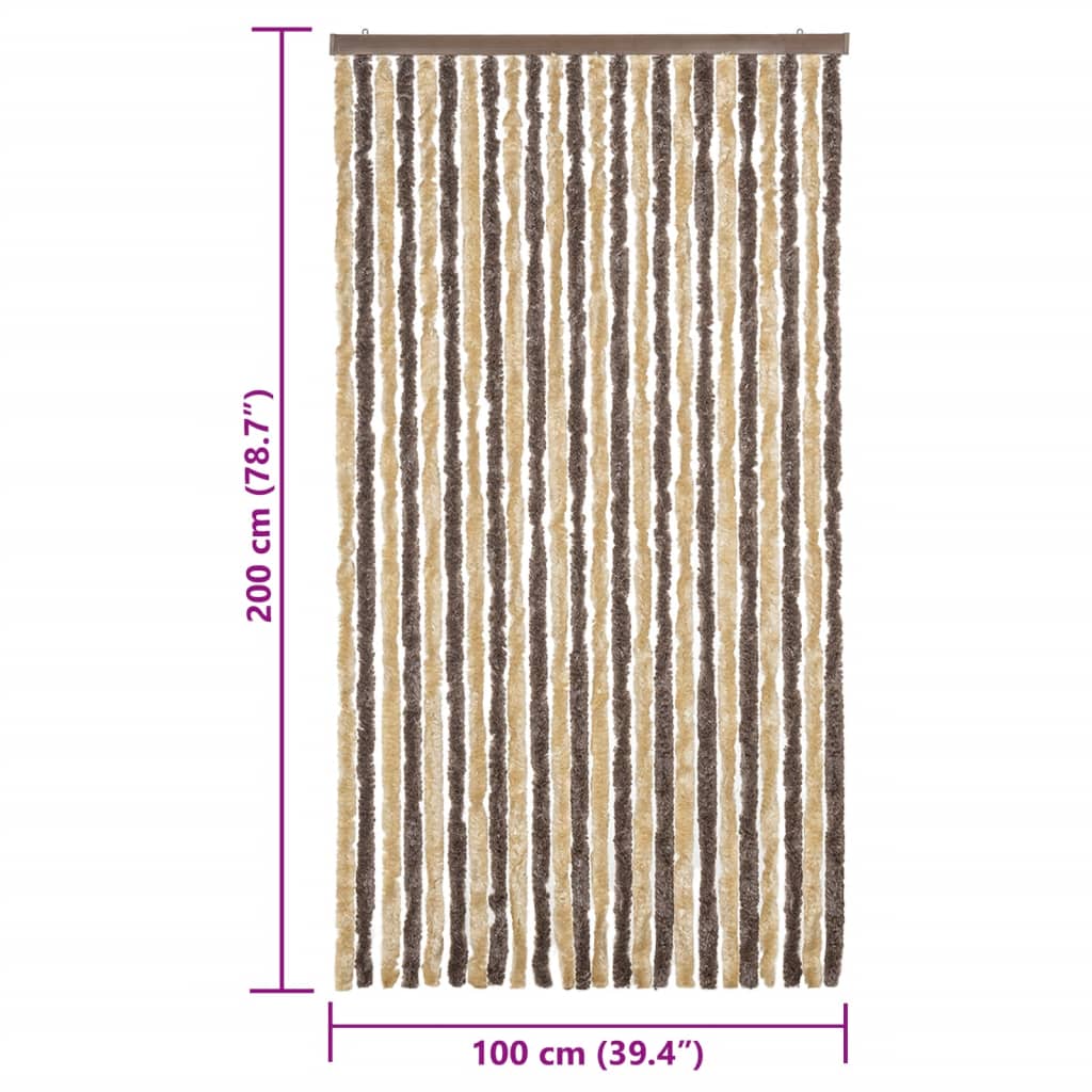 Fly Curtain Dark Brown and Beige 100x200 cm Chenille