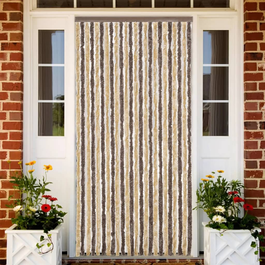 Fly Curtain Dark Brown and Beige 100x200 cm Chenille