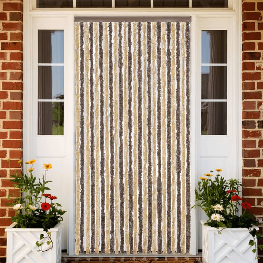 Fly Curtain Dark Brown and Beige 100x230 cm Chenille