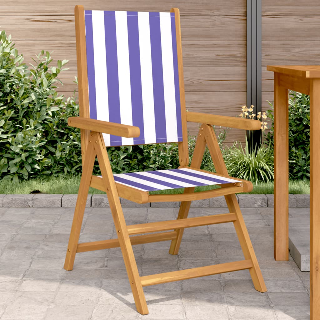 Garden Chairs 2 pcs Blue and White Solid Wood Acacia and Fabric