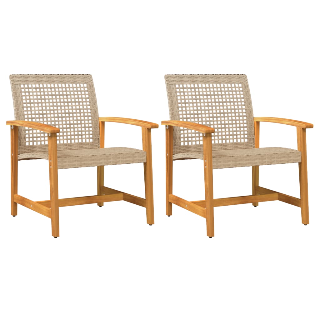 Garden Chairs 2 pcs Beige Poly Rattan and Acacia Wood
