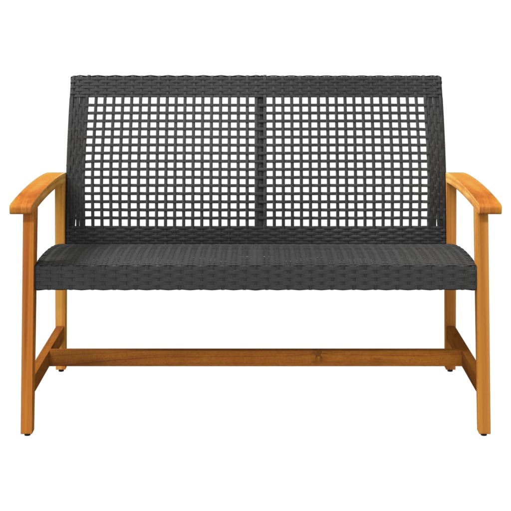 Garden Bench Black 112 cm Poly Rattan and Acacia Wood