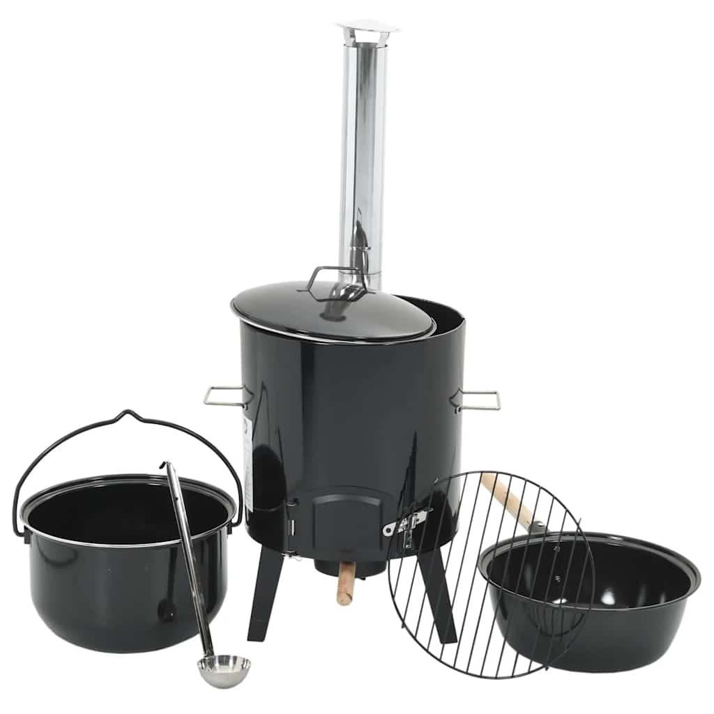 Goulash Cannon with Chimney and Lid Black Enamelled Steel