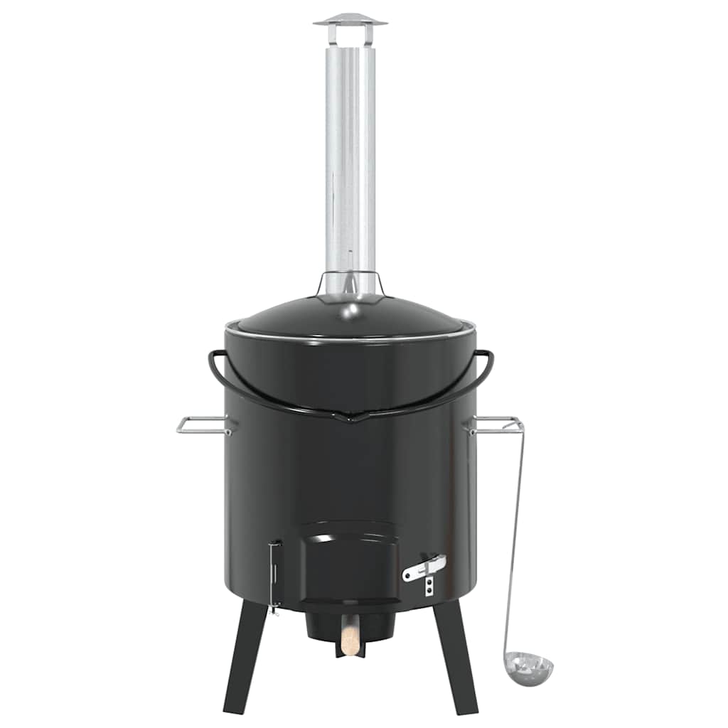 Goulash Cannon with Chimney and Lid Black Enamelled Steel