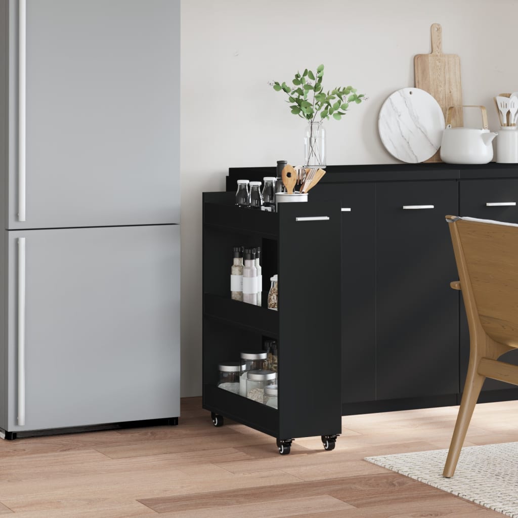Cabinet with Wheels Black 60x22x79 cm Engineered Wood