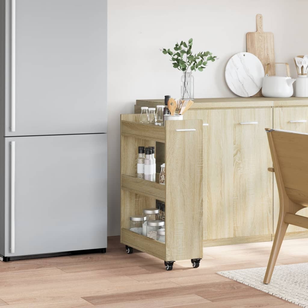 Cabinet with Wheels Sonoma Oak 60x22x79 cm Engineered Wood