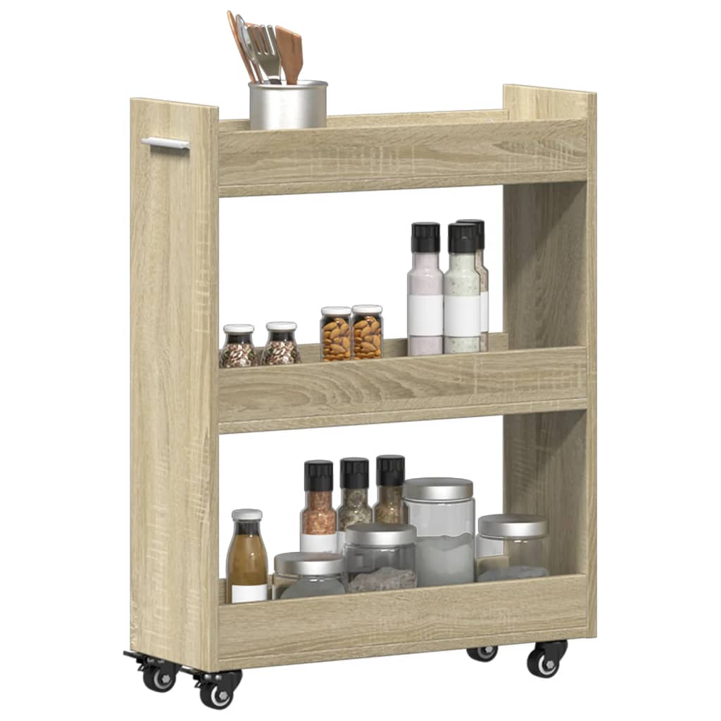 Cabinet with Wheels Sonoma Oak 60x22x79 cm Engineered Wood