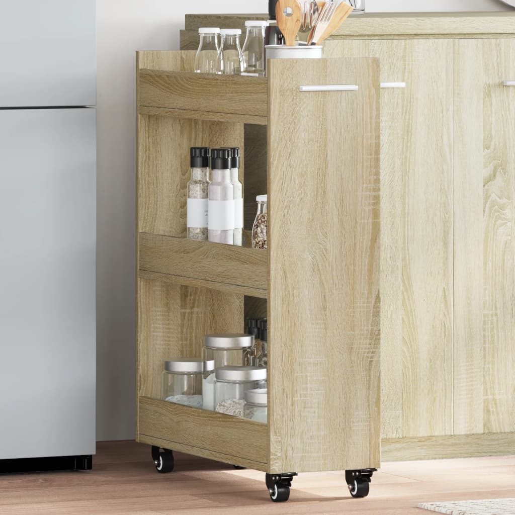 Cabinet with Wheels Sonoma Oak 60x22x79 cm Engineered Wood