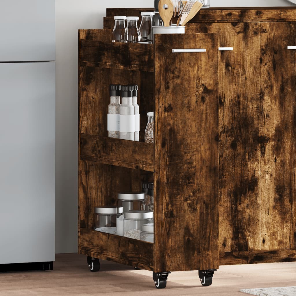 Cabinet with Wheels Smoked Oak 60x22x79 cm Engineered Wood