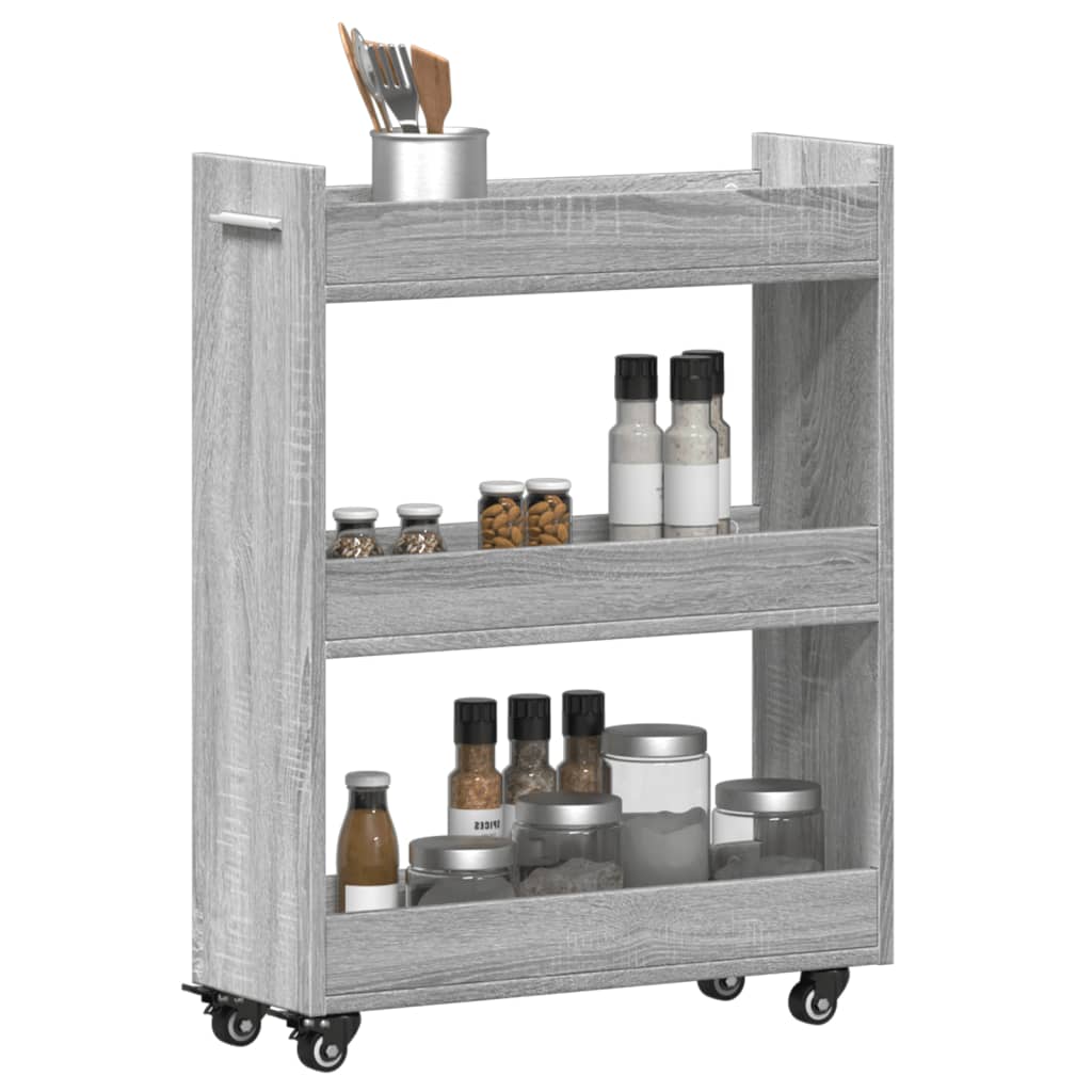 Cabinet with Wheels Grey Sonoma 60x22x79 cm Engineered Wood