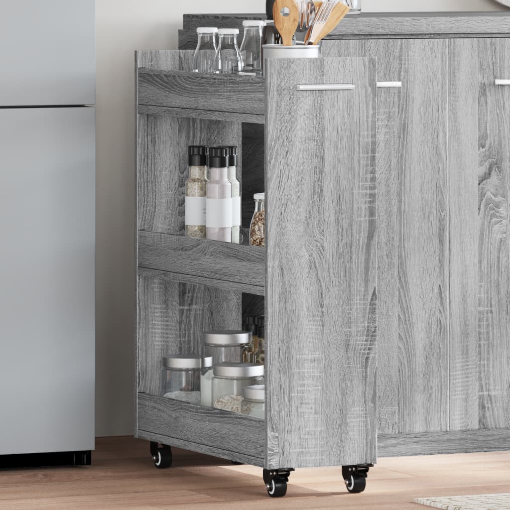Cabinet with Wheels Grey Sonoma 60x22x79 cm Engineered Wood