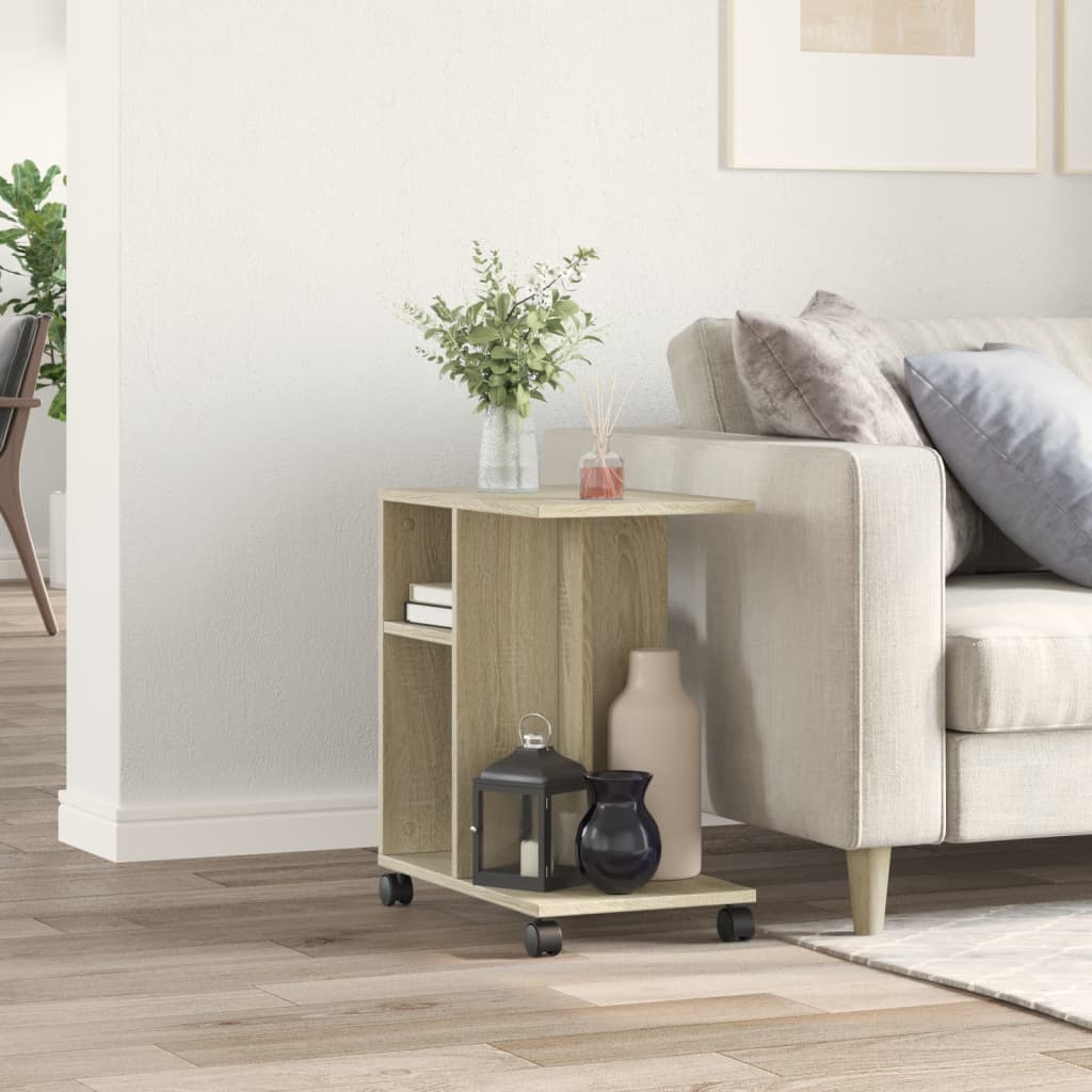 Side Table with Wheels Sonoma Oak 50x30x55 cm Engineered Wood