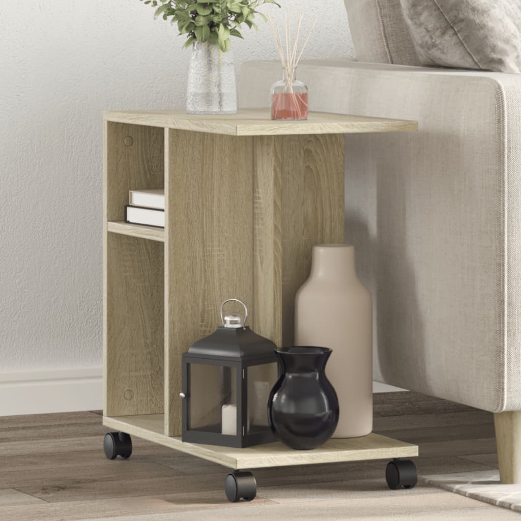 Side Table with Wheels Sonoma Oak 50x30x55 cm Engineered Wood