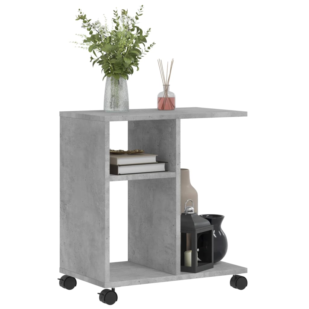 Side Table with Wheels Concrete Grey 50x30x55 cm Engineered Wood