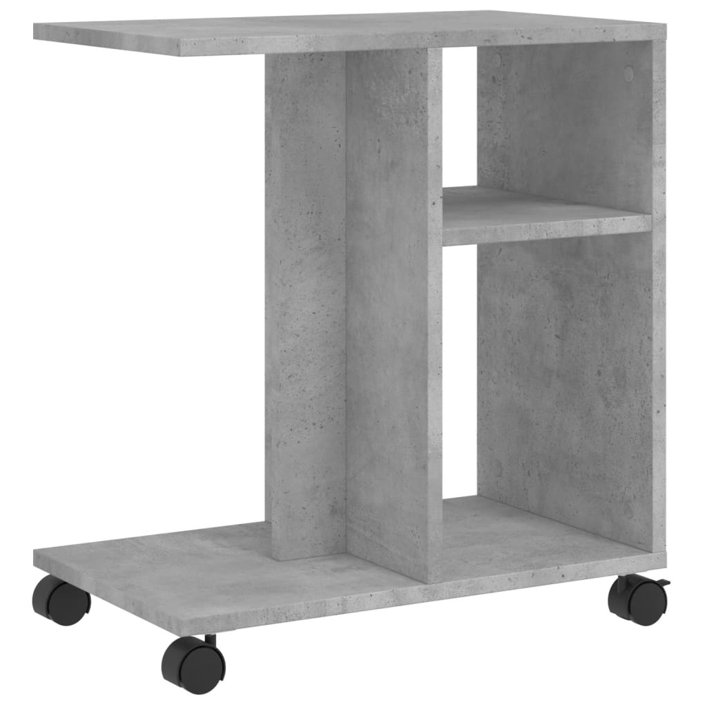 Side Table with Wheels Concrete Grey 50x30x55 cm Engineered Wood