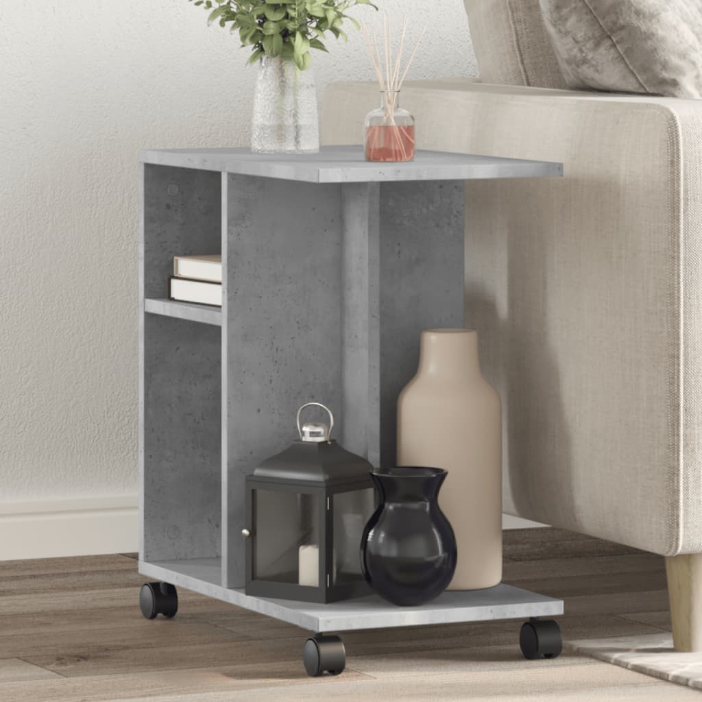 Side Table with Wheels Concrete Grey 50x30x55 cm Engineered Wood