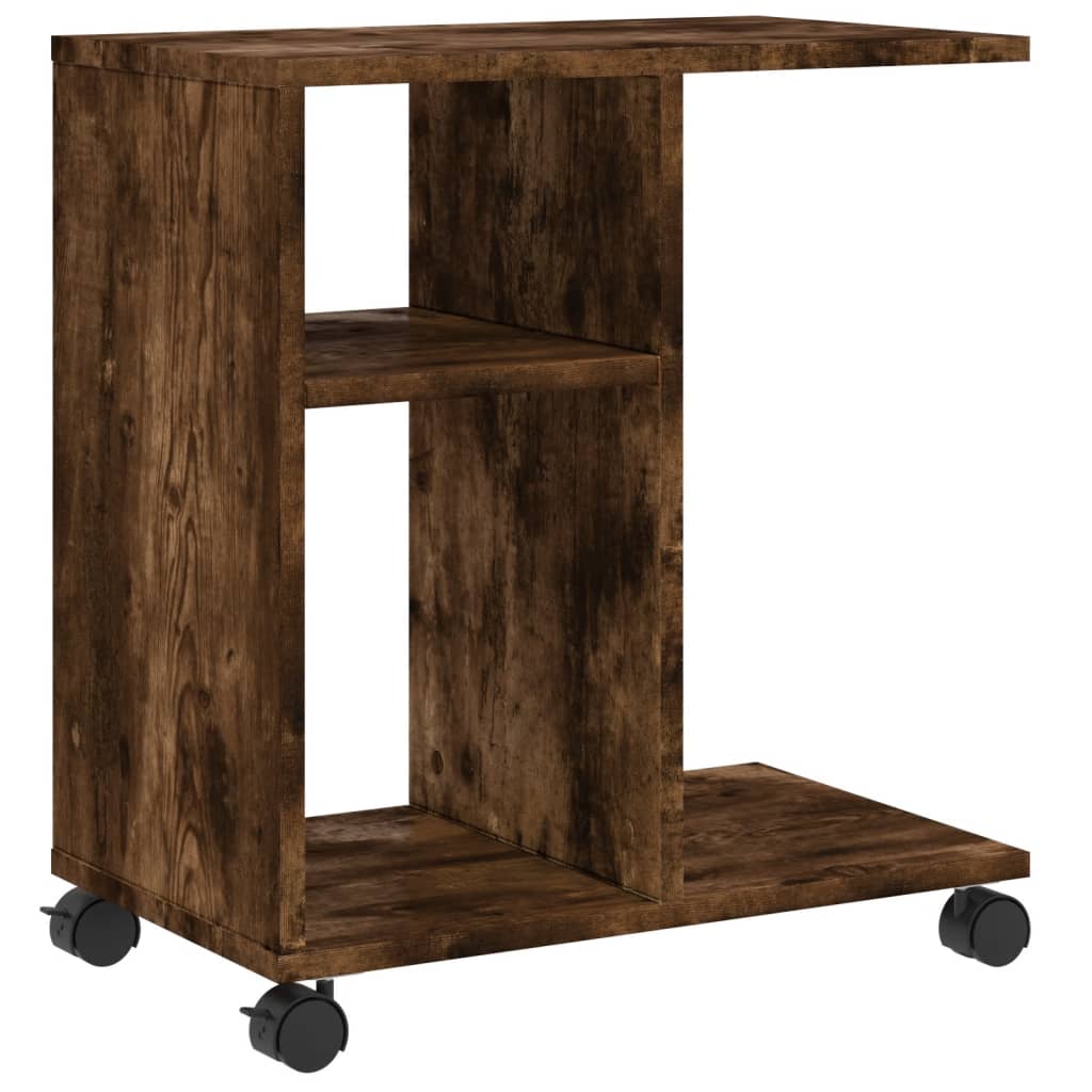 Side Table with Wheels Smoked Oak 50x30x55 cm Engineered Wood