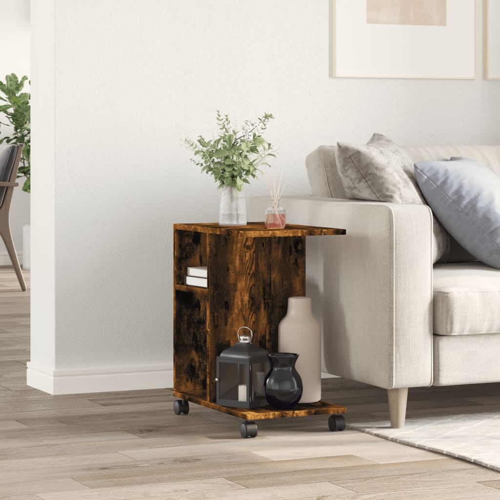 Side Table with Wheels Smoked Oak 50x30x55 cm Engineered Wood