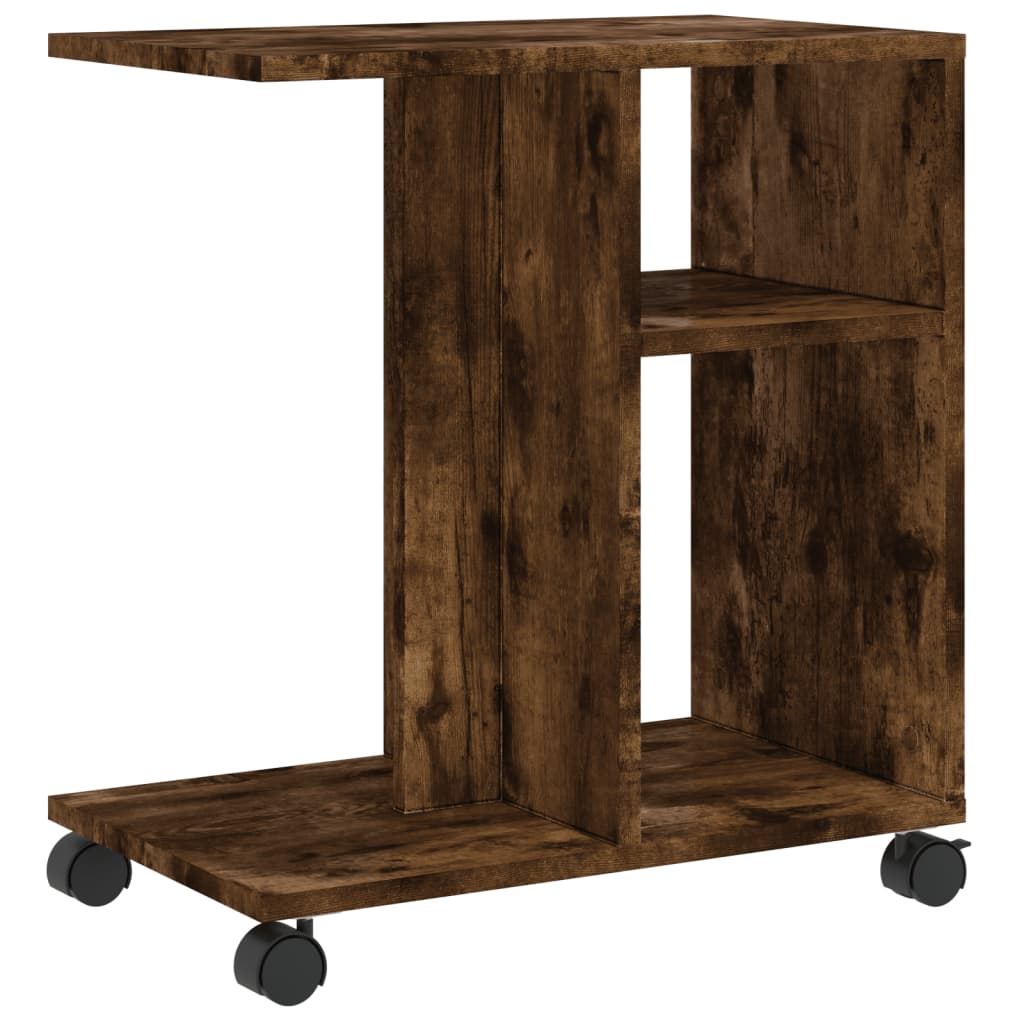 Side Table with Wheels Smoked Oak 50x30x55 cm Engineered Wood