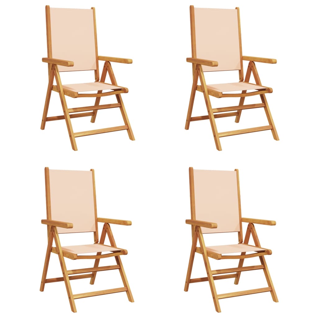 Reclining Garden Chairs 4 pcs Beige Fabric and Solid Wood
