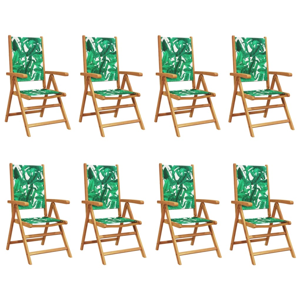 Reclining Garden Chairs 8 pcs Green Fabric and Solid Wood