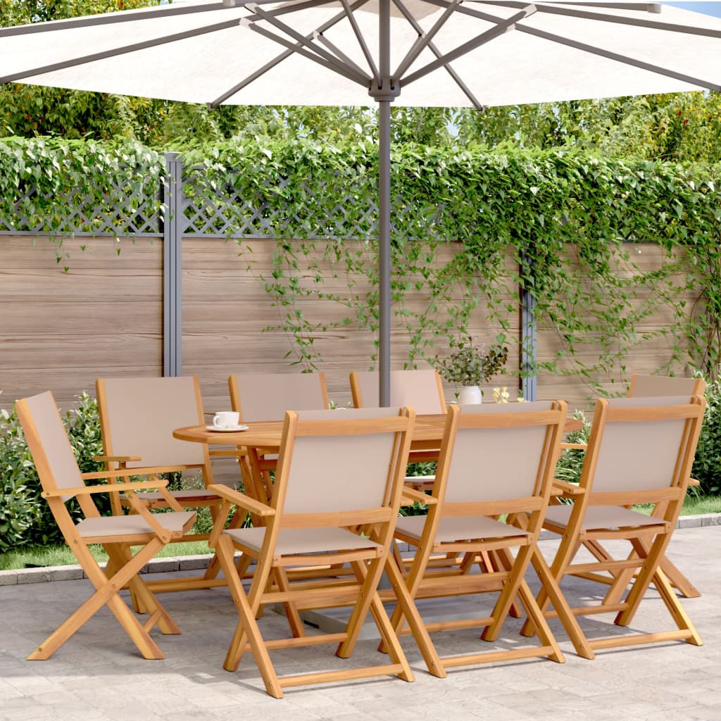 Folding Garden Chairs 8 pcs Taupe Fabric and Solid Wood