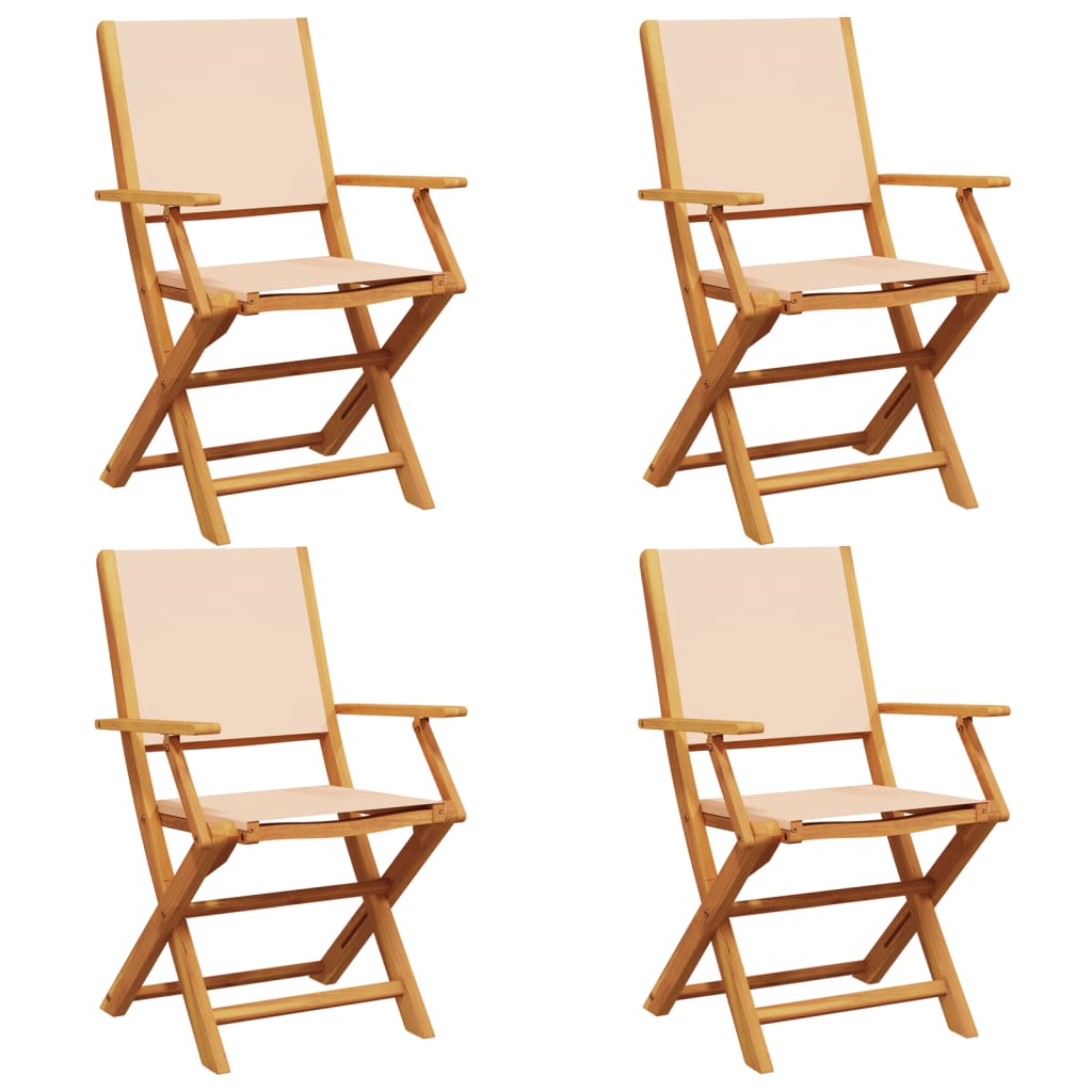 Folding Garden Chairs 4 pcs Beige Fabric and Solid Wood