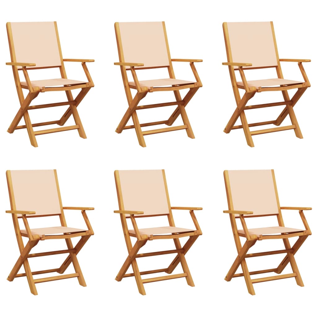 Folding Garden Chairs 6 pcs Beige Fabric and Solid Wood
