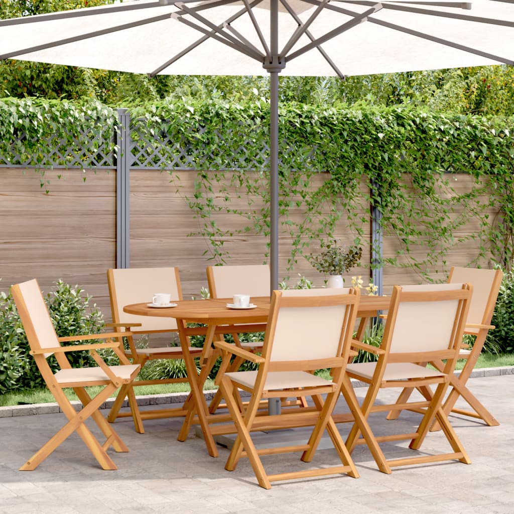 Folding Garden Chairs 6 pcs Beige Fabric and Solid Wood