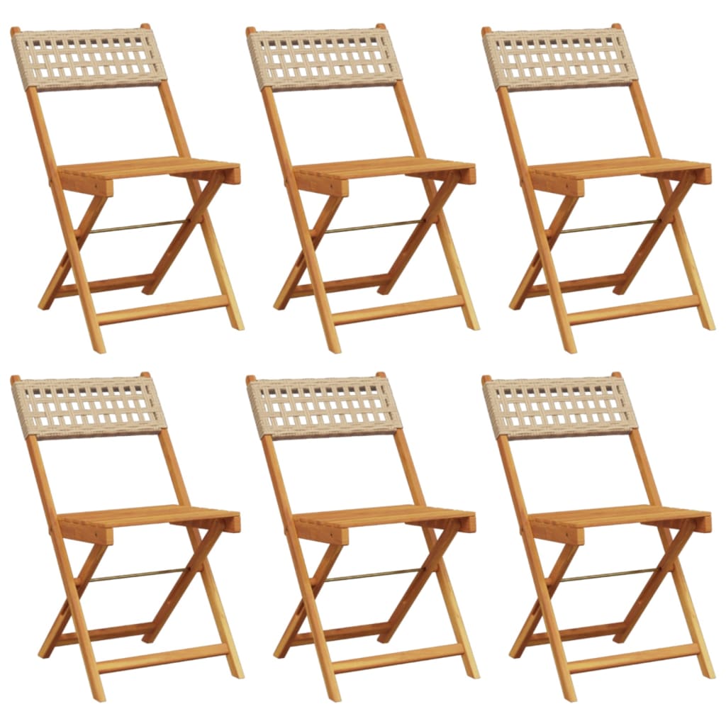 Folding Garden Chairs 6 pcs Beige Poly Rattan and Solid Wood