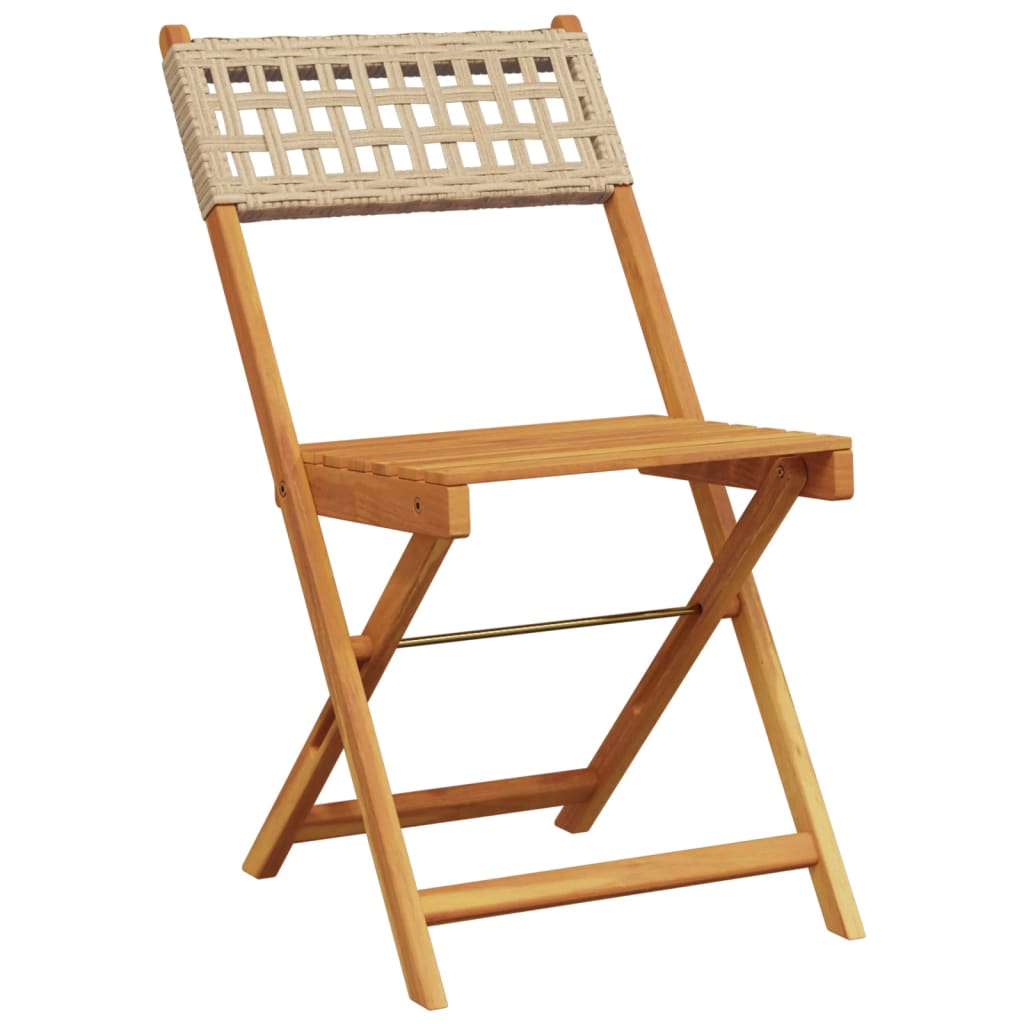 Folding Garden Chairs 6 pcs Beige Poly Rattan and Solid Wood