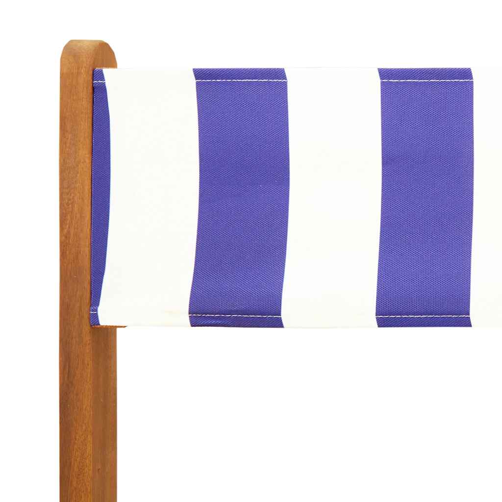 Folding Garden Chairs 6 pcs Blue and White Fabric and Solid Wood