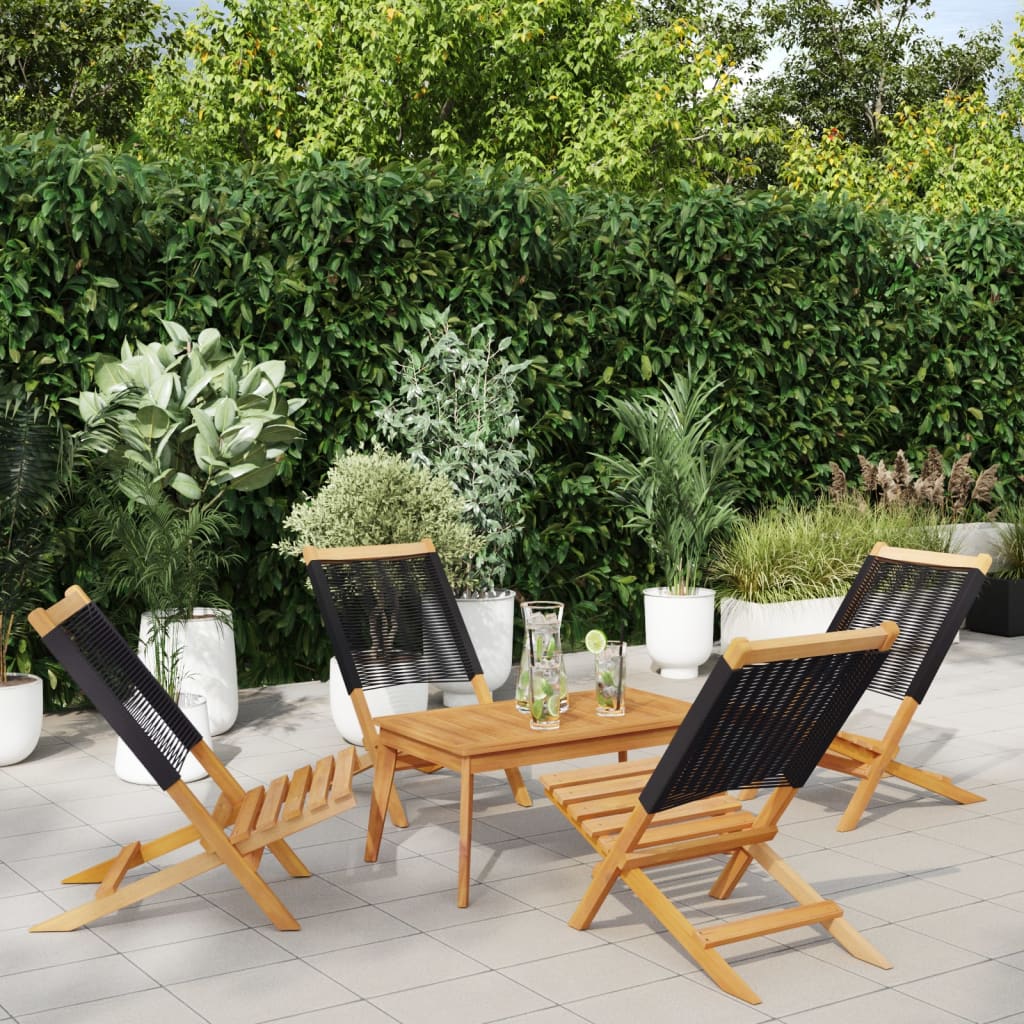 Folding Garden Chairs 4 pcs Black Solid Wood Acacia