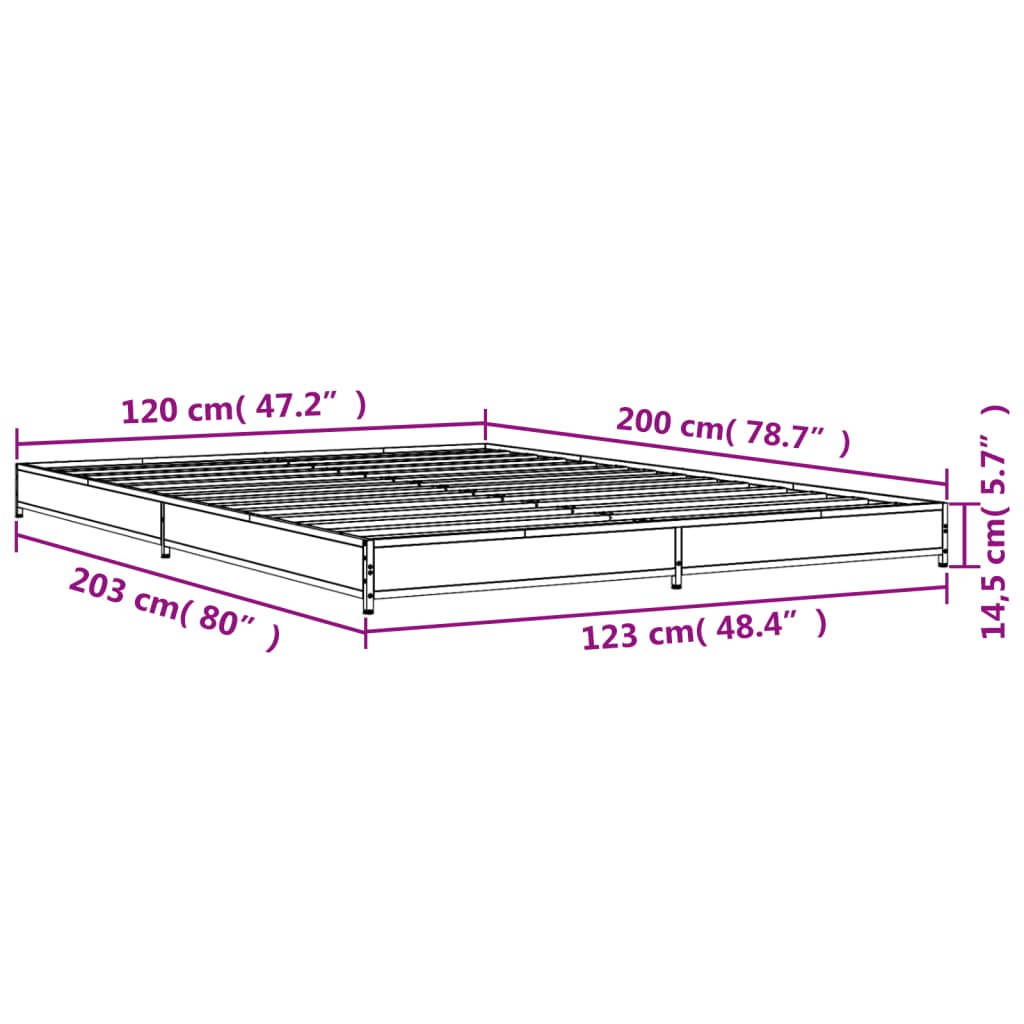 Bed Frame without Mattress Grey Sonoma 120x200 cm