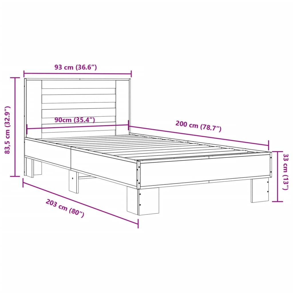 Bed Frame without Mattress Black 90x200 cm