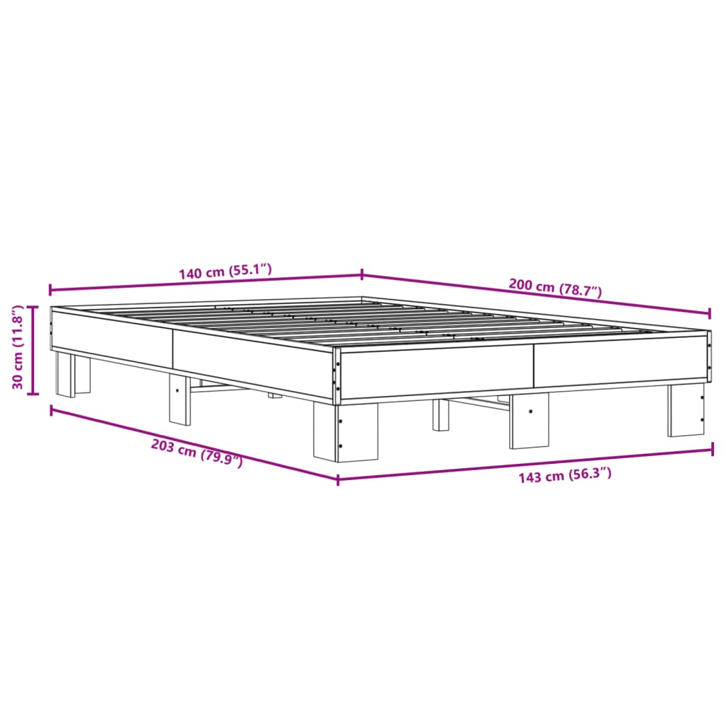 Bed Frame without Mattress Grey Sonoma 140x200 cm