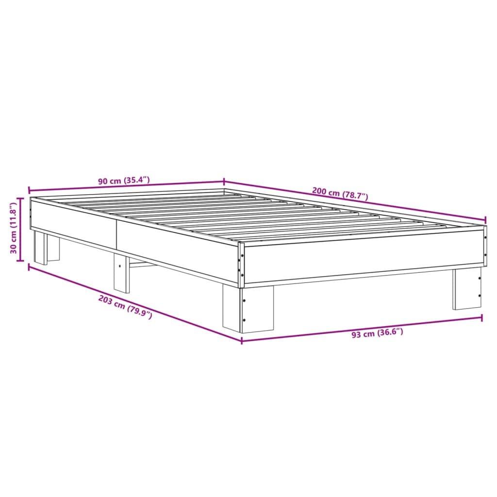 Bed Frame without Mattress Grey Sonoma 90x200 cm